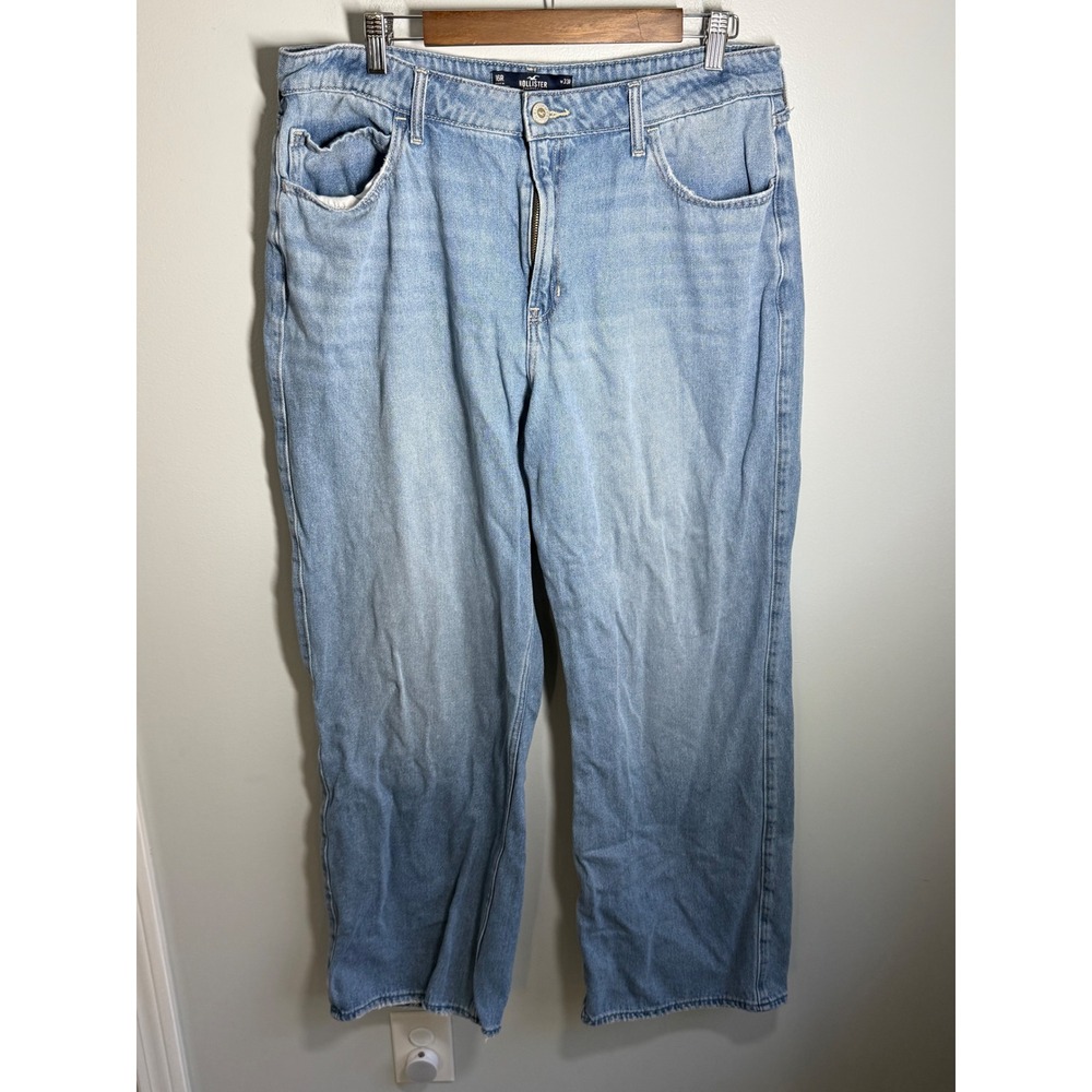 Hollister Ultra High-Rise Baggy Jeans Light Wash Denim Wide Leg 16R W33R Cotton